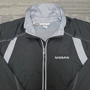 Nissan Windbreaker Jacket Size Medium Black Gray Full Zip Dealership Embroidery - Picture 1 of 11