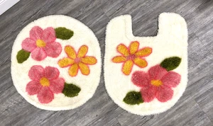 Tappeto vintage floreale bianco frange wc tappetini bagno usato in ottime condizioni retrò anni 60 70 MCM tappeti - Foto 1 di 19