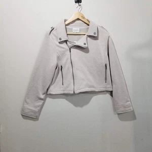 Open SZN Jacke Damen Large Natur Asymmetrisch Reißverschluss Moto Biker Schnalle BK15307 - Bild 1 von 12