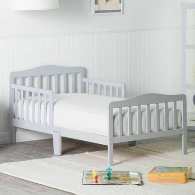 Cama para niños pequeños tamaño cama madera con barandillas de seguridad muebles para bebés Foto 1 de 3