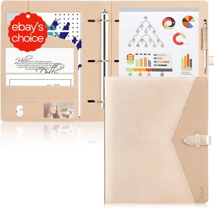 Business Padfolio 3 Ring Binder 1 Inch Round Ring Interview Folder Gold - Picture 1 of 8
