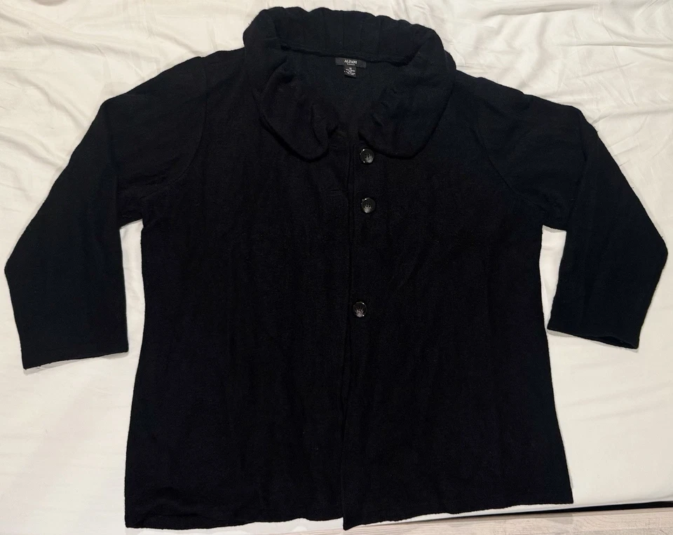 Alfani женщина 100% шерсти мериноса черный пальто куртка 1 X 1XL XXL кнопки воротник Classi - Изображение 1 из 4