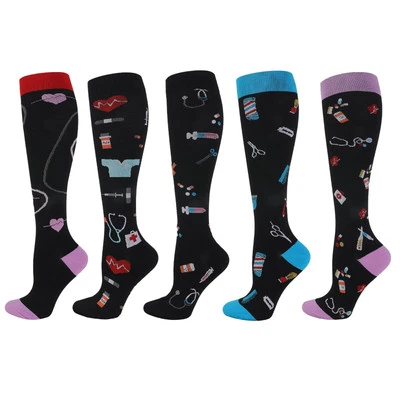 5 Pairs Compression Socks Nurse Women's 20-30 mmHg Running Knee High Stockings - Image 1 of 4