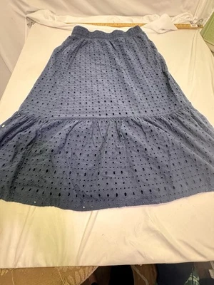 Women’s Eyelet Skirt Med 8-10 100% Cotton Navy Blue Lined Tiered Time&Tru Gypsy - Image 1 of 4