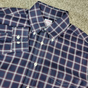 Brooks Brothers Madison Para Hombres Pequeño Azul Marino A Cuadros Manga Larga con Botones - Imagen 1 de 5