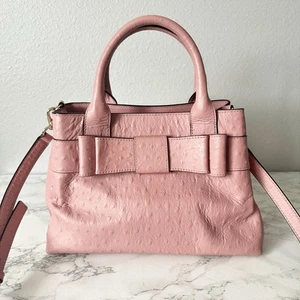 Kate Spade Charm City Pink Ostrich Embossed Leather Bow Satchel & Crossbody Bag - Picture 1 of 15