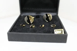 Jonathan Wachtel Cufflinks And Stud Set, Black Onyx & Gold - Picture 1 of 3
