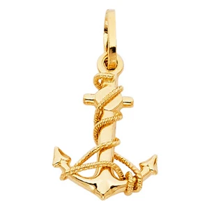 14K Yellow Gold Anchor Pendant Charm Small Tiny For Necklace Chain Mens Womens - Picture 1 of 1