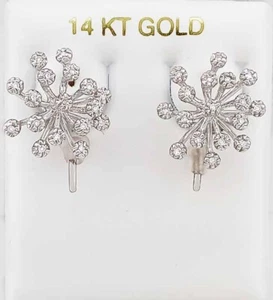 GENUINE 0.70 Cts DIAMONDS FLOWER EARRINGS 14K WHITE GOLD - New With Tag - Picture 1 of 4