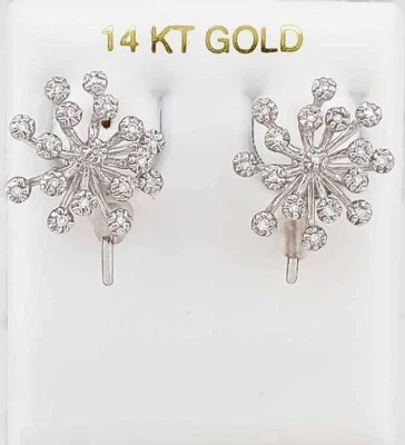 GENUINE 0.70 Cts DIAMONDS FLOWER EARRINGS 14K WHITE GOLD - New With Tag - Image 1 of 4