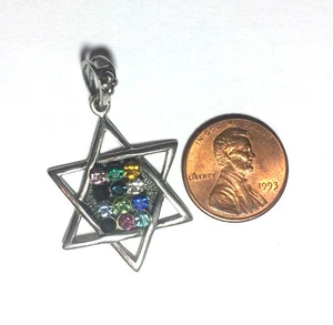 Sterling Silber 925 jüdischer Davidstern Anhänger Charm 12 farbige Steine - Bild 1 von 5