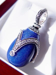 SALE ! SUPERB RUSSIAN EGG PENDANT STERLING SILVER 925 with GENUINE LAPIS - Picture 1 of 3