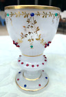 Moser Baccarat Jeweled Opaline Glass Pokal Cup Vase Bohemian Czech Gilt Enamel