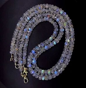 Natural Gem Rainbow Moonstone 5 to 7 mm Size Faceted Rondelle Beads Necklace 16" - Picture 1 of 6