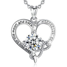 Romantic Heart 925 Silver Necklace Pendant Cubic Zirconia Wedding Jewelry Gift