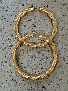 Super EX Large GOLD  Rope Chunky 80mm Dia Gold Filled  twisted Hoop Earrings 
