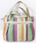 Coach Poppy Legacy Stripe Tote Handbag Purse 16"x14" Multicolor Sequin Trim