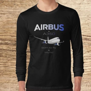 Airbus A350 Airplane Modern Gift Logo Long Sleeve T-Shirt Funny Size S to 5XL - Picture 1 of 6