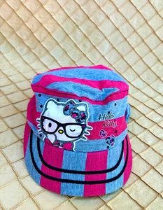 Sanrio Hello Kitty Pink/Gray Stripe Girl's Cap Size 4-16 - Picture 1 of 3