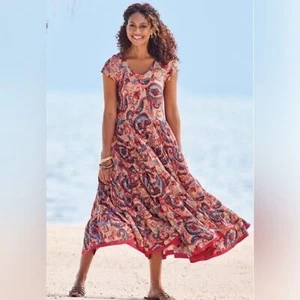 Soft Surroundings Framboise Paisley Kara Stufen Maxikleid Größe Small - Bild 1 von 6