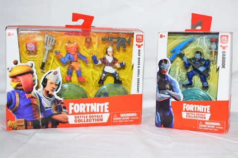 Lot (2) - Fortnite BEEF BOSS/GRILL SERGEANT & CARBIDE w/Stands+Accessories - New Cover