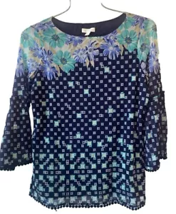 Charter Club XL NWT Lined Angel Blue Floral design square Blouse - Picture 1 of 6