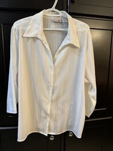 Joanna Plus White Stripe 3/4 sleeve button up size 2X blouse Shirt Top - Picture 1 of 7