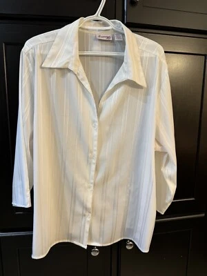 Blusa Top Joanna Plus Blanco Rayas Manga 3/4 Botón Talla 2X Foto 1 de 4