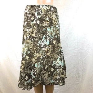 Kim Rogers Womens Skirt Size Medium Brown Blue Multi Double Tiered Midi - Picture 1 of 8