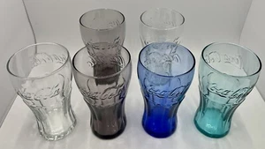 Vasos Coca Cola Vintage 6" Azul Verde Púrpura Transparente Lote 6 - Imagen 1 de 22