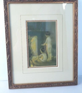 Paul Peel Art Children Repro After The Bath Gold Framed Double Matted 9x11 Inch - Picture 1 of 17