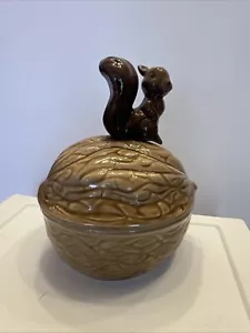 Vintage Brown Squirrel on Walnut Nut Ceramic Cookie Jar Lidded Candy Dish Armbee - Picture 1 of 10