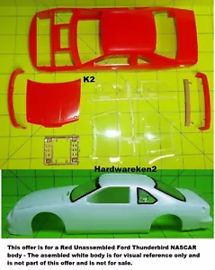 KAROSSERIE - 1989-1993 NASCAR FORD THUNDERBIRD STOCK CAR KAROSSERIE & GLAS - ROT - 1/24 - Bild 1 von 2