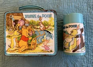 1976 Winnie the Pooh Lunch Box Thermos Vintage RARE Metal Aladdin Rusty Eeyore - Picture 1 of 24
