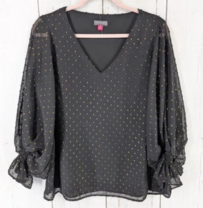 Vince Camuto Size Medium Womens Black Gold Embroidered Balloon Sleeve Blouse - Imagen 1 de 8