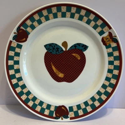 Tabletops Unlimited A Is For Apple Green & Tan Check Border Dinner Plate - Image 1 of 3