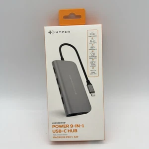 HyperDrive USB-C Hub Adapter Power 9 in 1 USB Hub Dongle 4K - Gray - Picture 1 of 2
