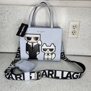 Borsa a tracolla Karl Lagerfeld Maybelle blu ghiaccio Choupette nuova con etichette - Foto 1 di 14