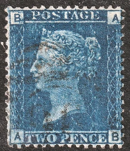 1858 SG45 2d BLUE PLATE 12 FINE VARIETY RE ENTRY (AB) EX CHILD - Picture 1 of 2