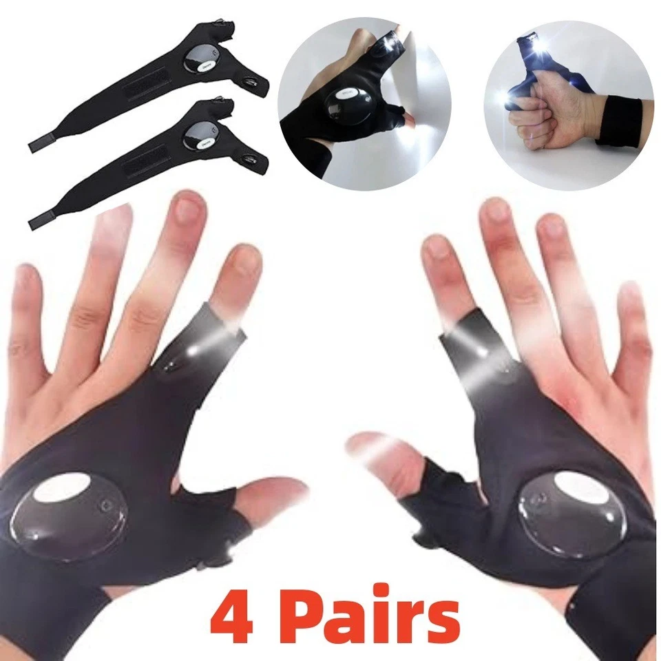 4 pares de guantes linterna LED impermeables para trabajo al aire libre pesca camping guantes Foto 1 de 4