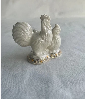 Lenox China Jewels Nativity Rooster & Hen Figurine Gold Trim Porcelain USA - Image 1 of 2