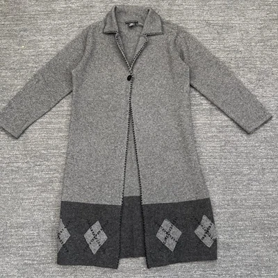 Suéter Vintage Sarah Spencer Mujer Mediano Pequeño Gris Cárdigan Larga Línea Argyle Foto 1 de 4