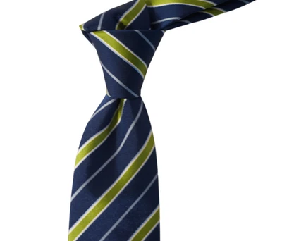 Gravata de gola de seda com listras verdes Church's Navy US$ 200 nova com etiquetas Itália 3,25 W - Imagem 1 de 4