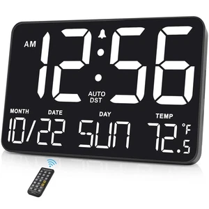 Large Display Digital Wall Calendar Clock with Date Day of Week, Alarm Clock ... - Picture 1 of 9