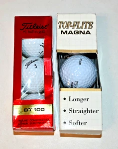 Pelotas de golf Titleist 3 DT 100 con publicidad Koch y Spalding Top-Flite Magna Plus - Imagen 1 de 8