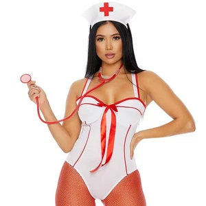 Nurse Costume Bodysuit Headband Hat Stethoscope White Red Romper 558754 M/L - Picture 1 of 7