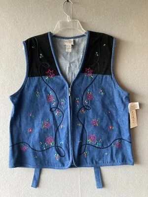 Chaleco Chaqueta Para Mujer Napa Valley L Grande Denim Cremallera Completa Bordado Floral #2245 Foto 1 de 4