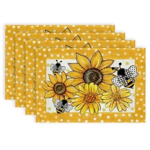 Oil Proof Table Mat Anti Slip Tableware Pad Sunflower Linen Placemat Household - Picture 1 of 18