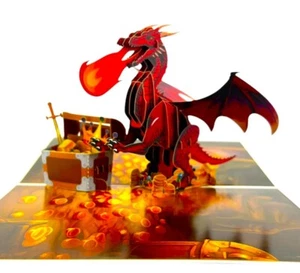 Tarjeta Pop Up 3D Tesoro Dragón Cumpleaños Padre San Valentín Aniversario Retiro - Imagen 1 de 11