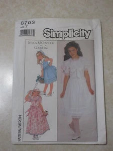 SIMPLICITY #8703 VINTAGE 1988 GIRLS' DRESS PATTERN - SIZE 7 - UNCUT - Imagen 1 de 4